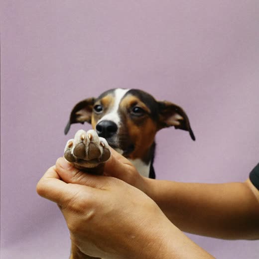 A dog's neatly clipped front paw